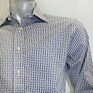 Men's Rufus Navy | White Button Down Long Sleeve Shirt